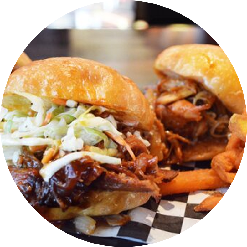 Pulled pork sandwiches with sweet potato fries.